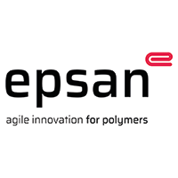 Epsan-Logo: Agile Innovation für Polymere, modernes Design mit stilisiertem e-Element in Rot.
