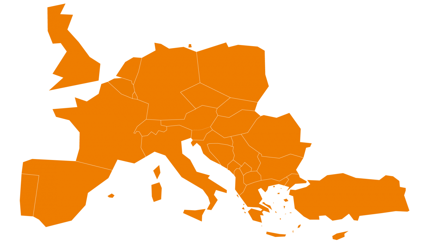 Orange stylized map of Europe showing distribution regions for Plastoplan Plastics UK.